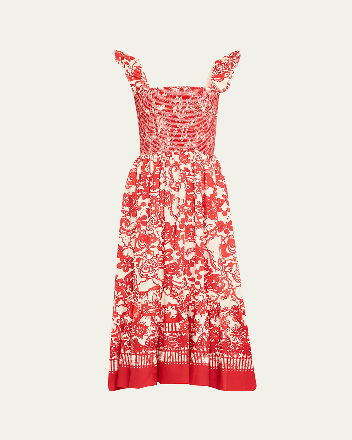 Cara Cara Ruby Square-neck Midi Dress In Dentelle Coral