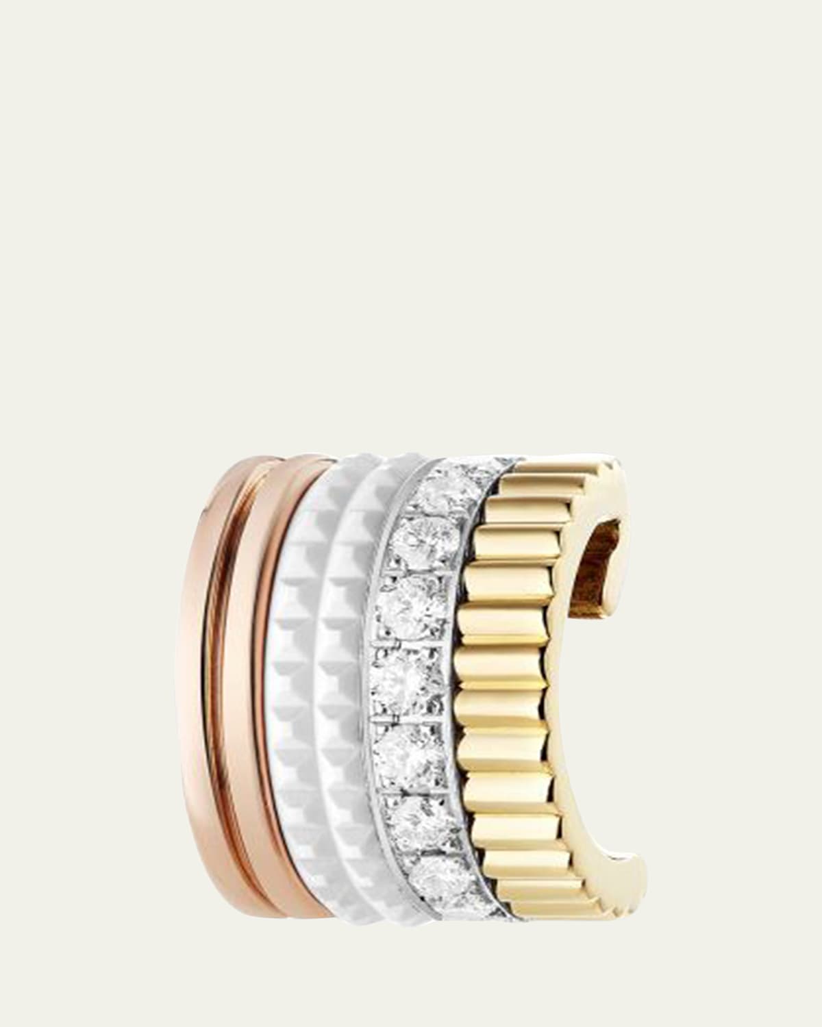 Quatre Small Clip Earring with Diamonds and White Ceramic, Single