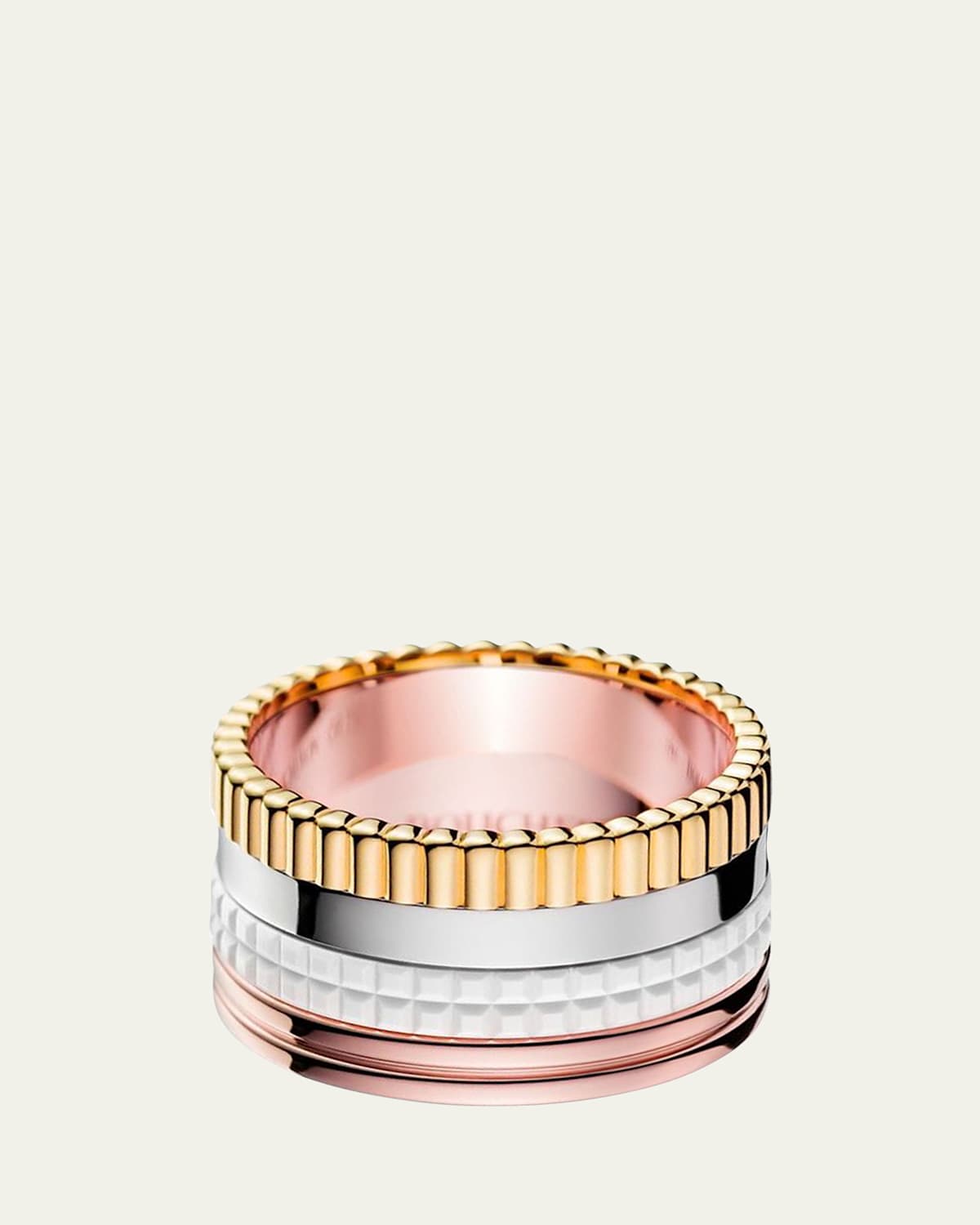 Boucheron Quatre Large Ring in Tricolor Gold and White Ceramic, Size 52