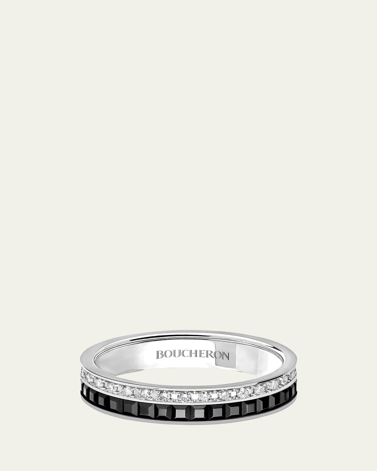 Boucheron Quatre Wedding Band in White Gold with Diamonds and Black PVD