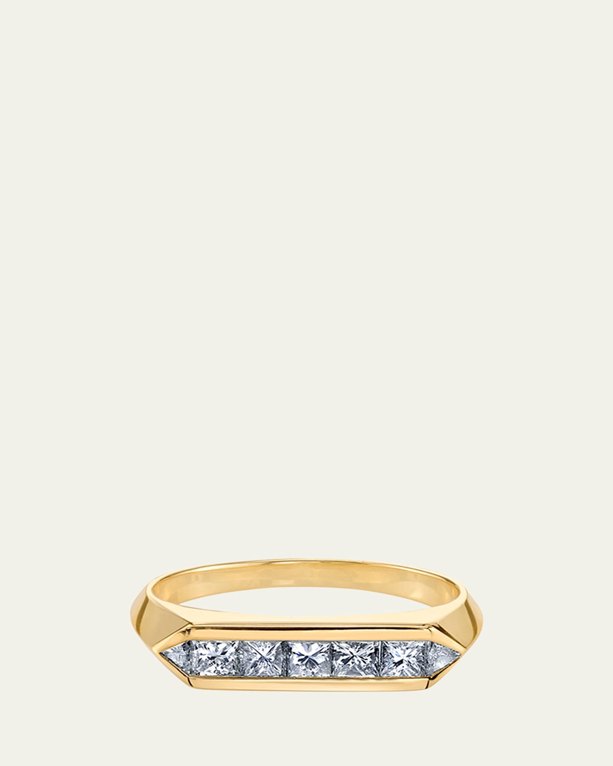 Lizzie Mandler Fine Jewelry 18K Yellow Gold Trillion Princess Diamond Chevron Band Ring