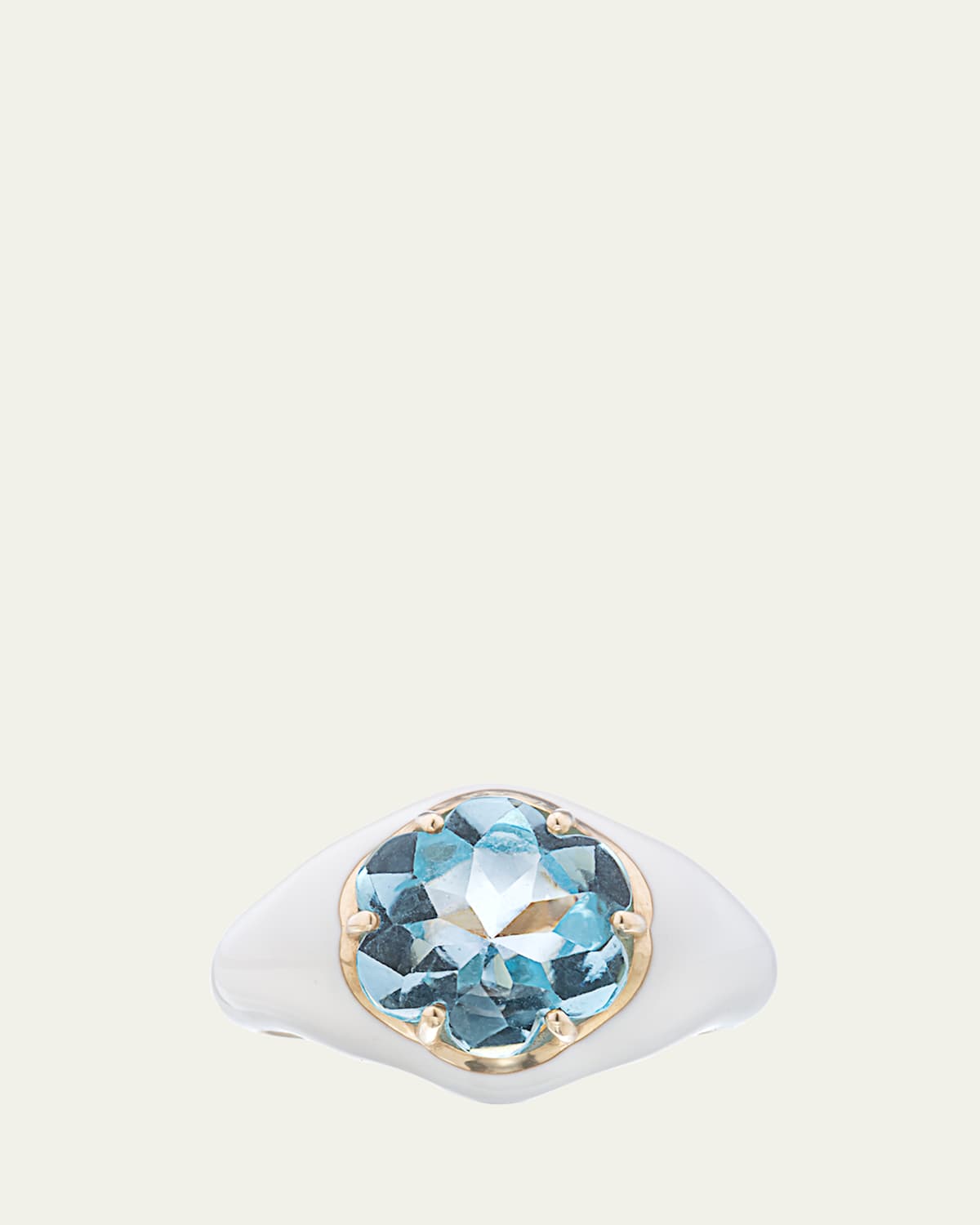 Da Funkadelic Signet Ring with White Enamel and Blue Topaz