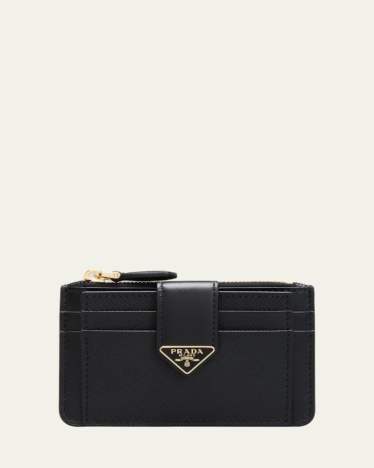 Prada Black Saffiano And Smooth Leather Card Case In Black