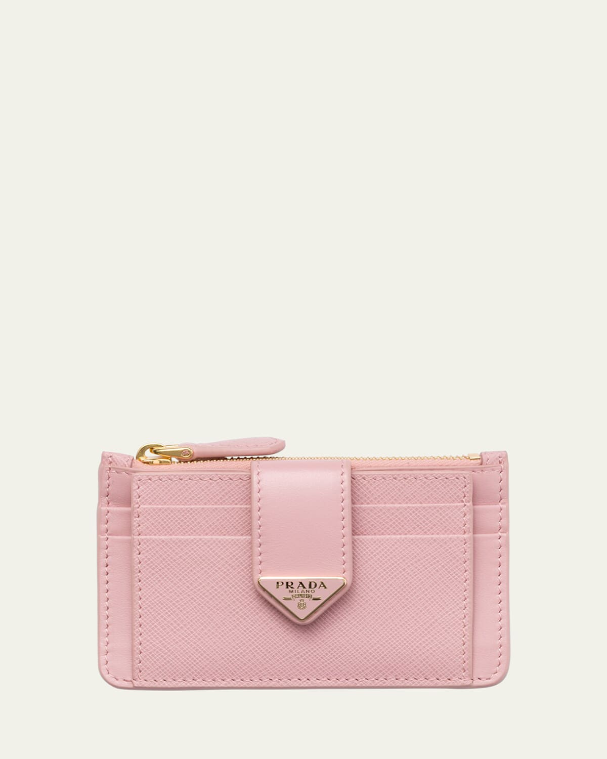 Prada Saffiano Card Case With Triangle Snap In Orange