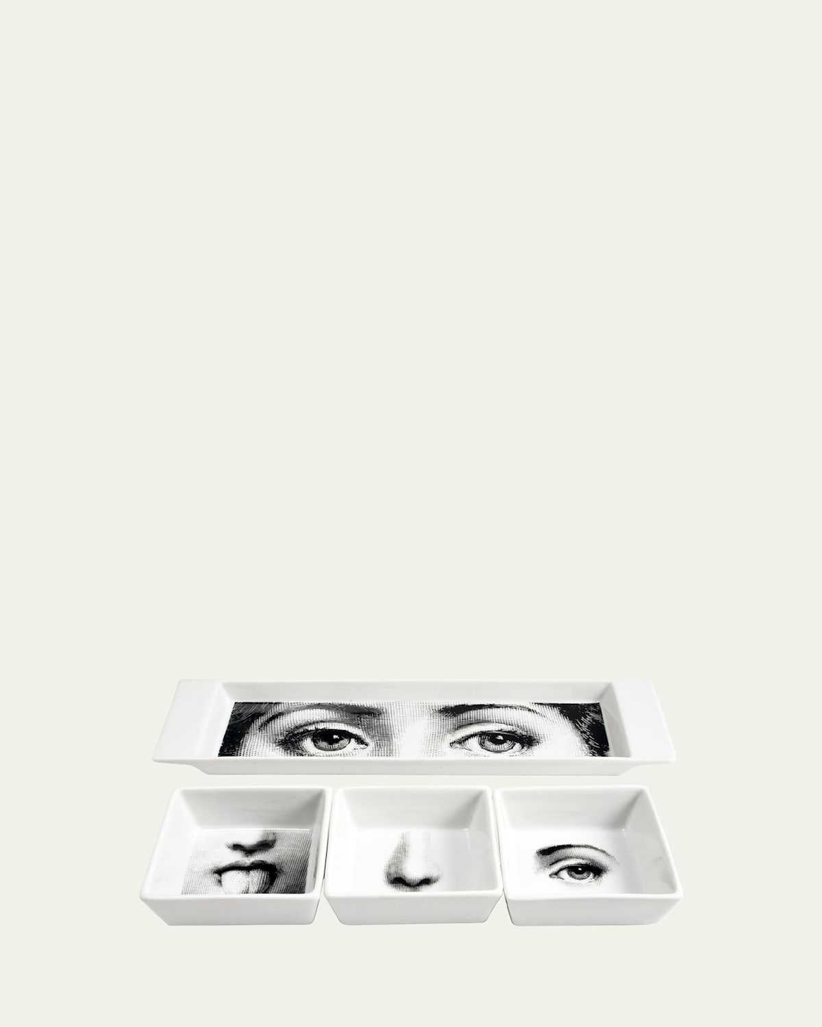 Fornasetti I Sensi Appetizer Tray Set In Blackwhite