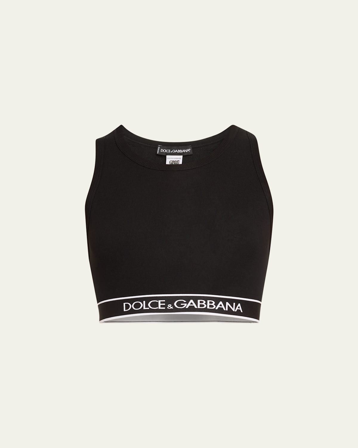 Dolce & Gabbana High-neck Stretch Ribbed Cotton Bra Top In Nero