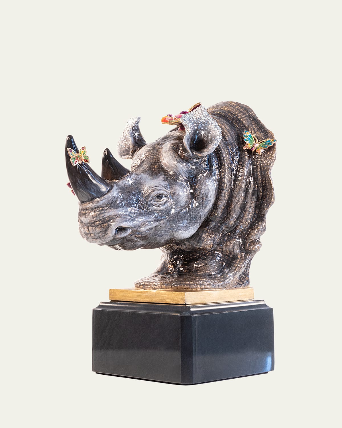 Jay Strongwater Rhino Bust Mount With Butterflies Objet