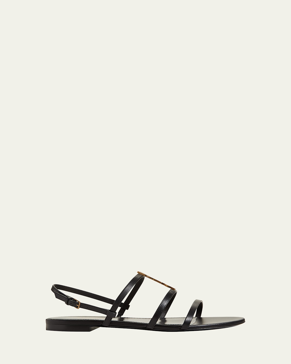 Shop Saint Laurent Cassandra Calfskin Ysl Slingback Sandals In Black