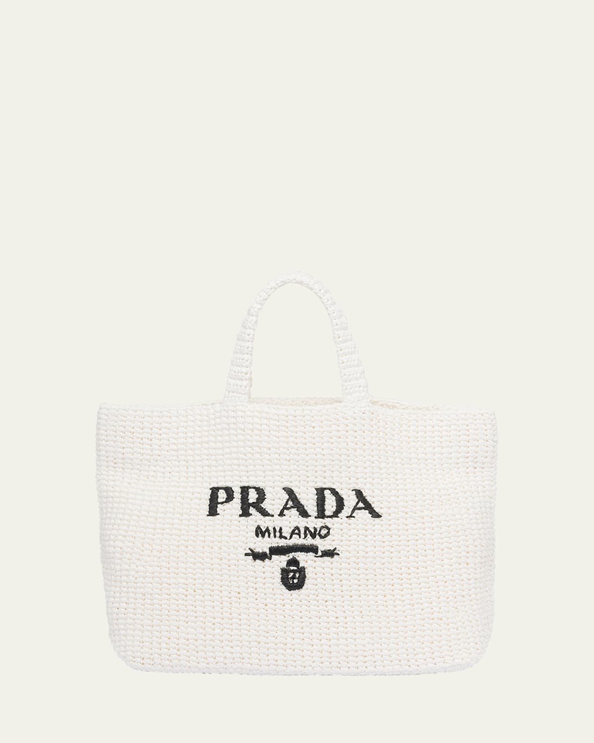 トートバッグ Prada Logo Embroidered Raffia Shopping Bag Prada Logo-embroidered Raffia Tote Bag In White | ModeSens