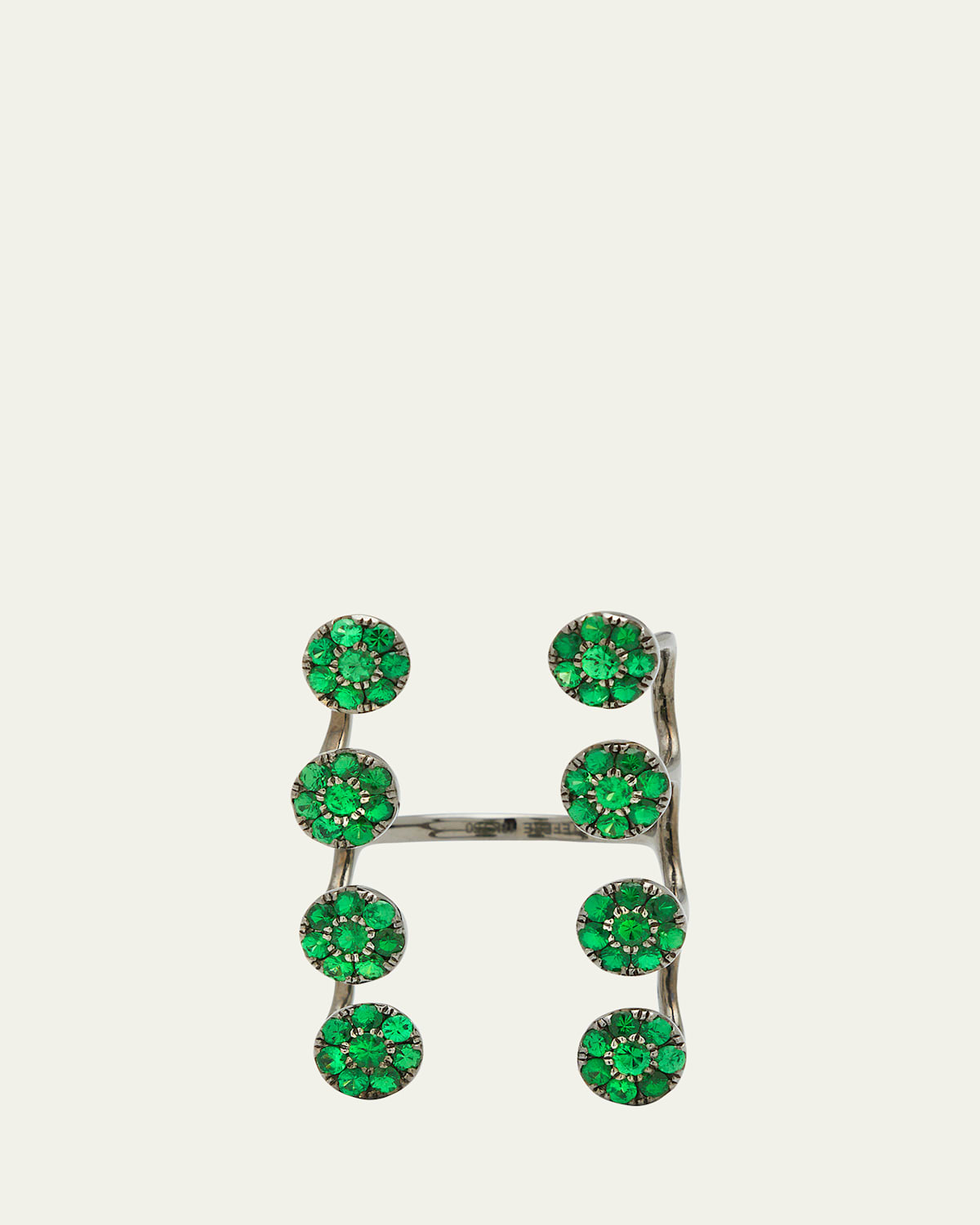 18k White Gold Rhodium Finish Green Ring from the Aurore Collection, Size 6.5 and 7