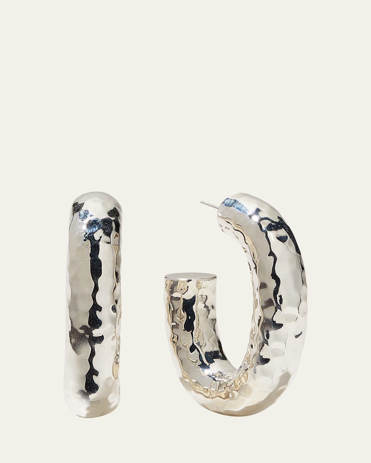 Thick Hammered Oval Hoop Earring in Sterling Silver