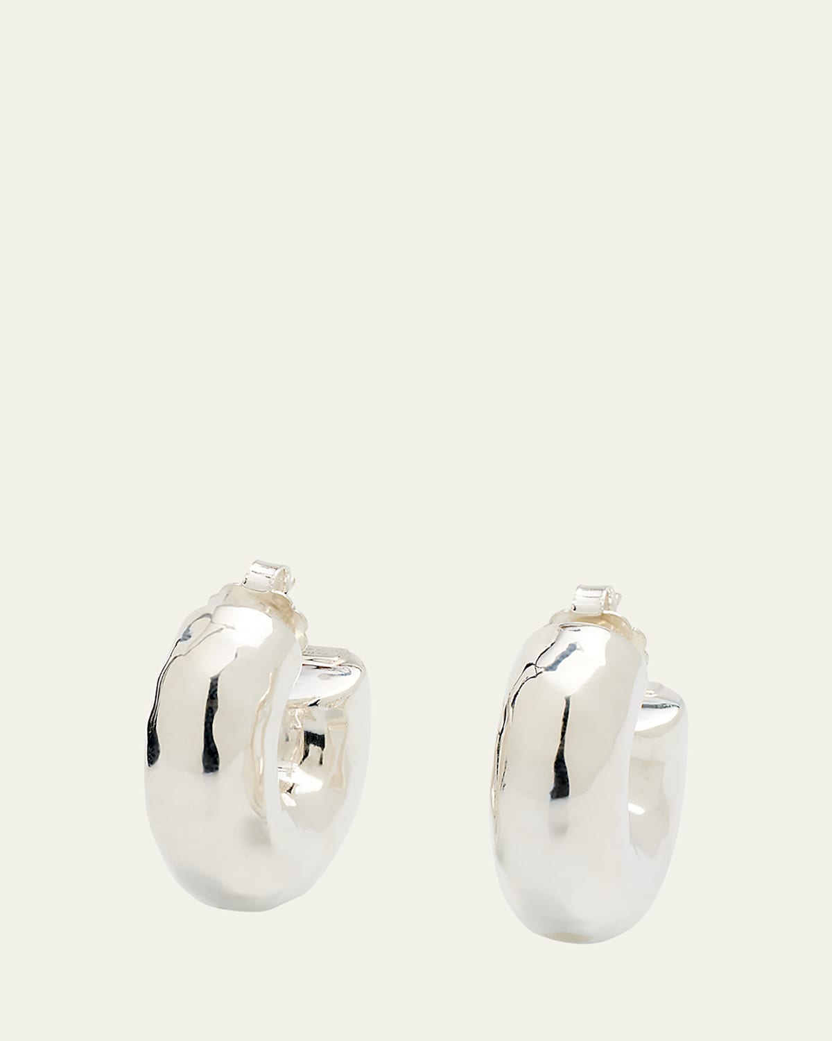 Thick Hammered Round Hoop Earrings in Sterling Silver