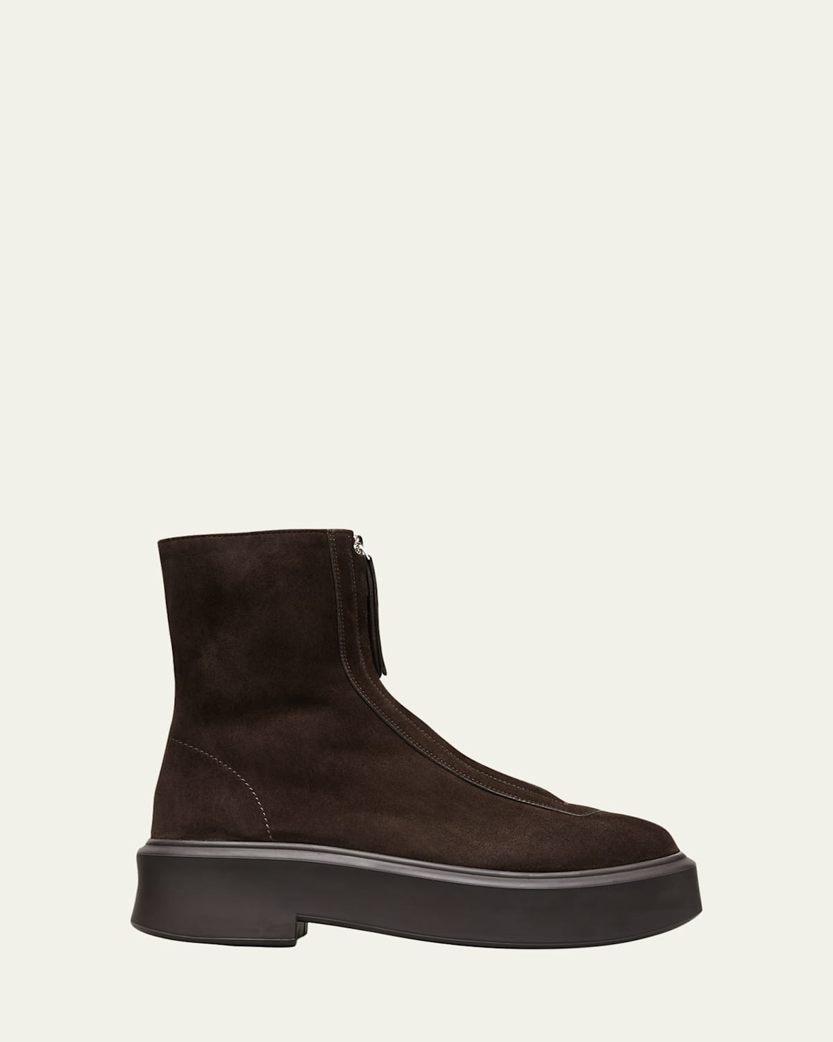 The Row Suede Zip Moto Booties In Brown