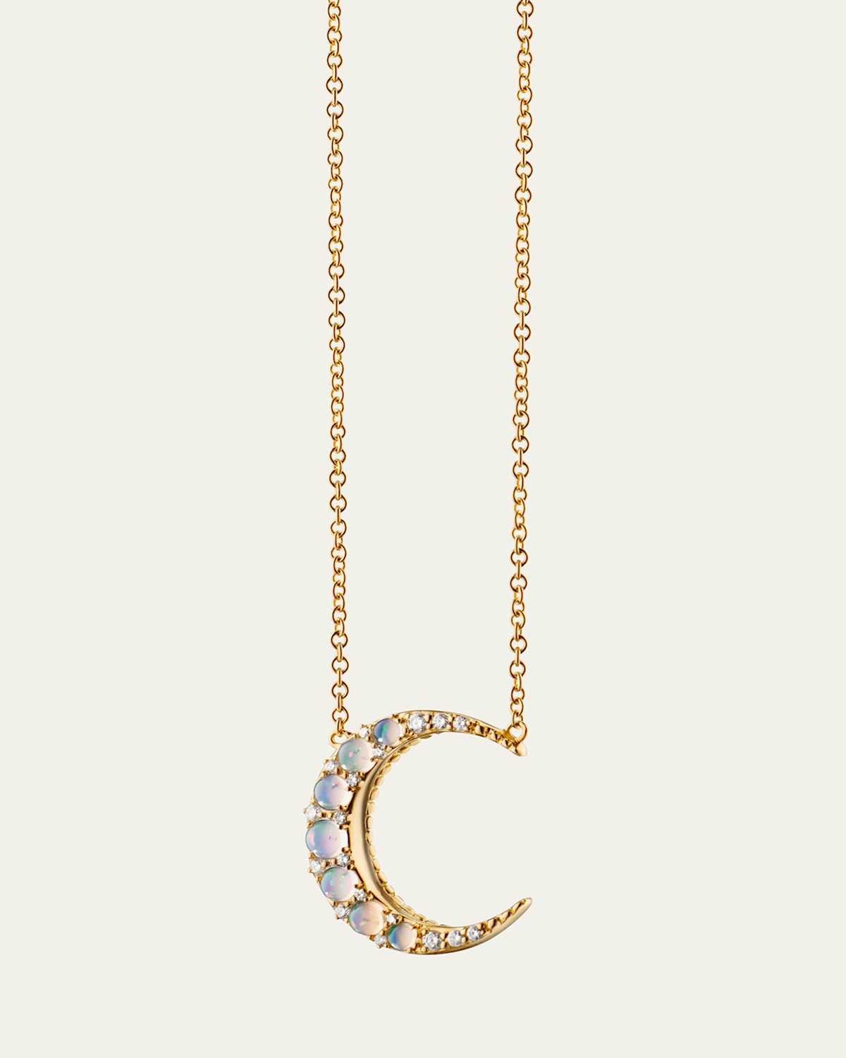Monica Rich Kosann 18K Yellow Gold Mini Crescent Moon Opal Diamond Necklace