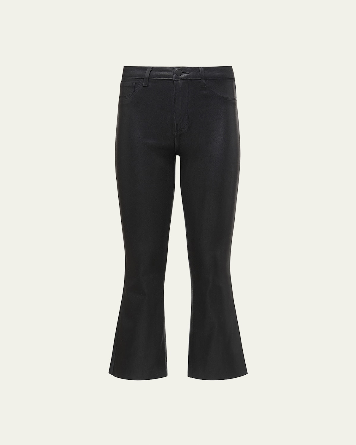 Shop L Agence Kendra High-rise Coated Crop Flare Jeans In Noir Coated