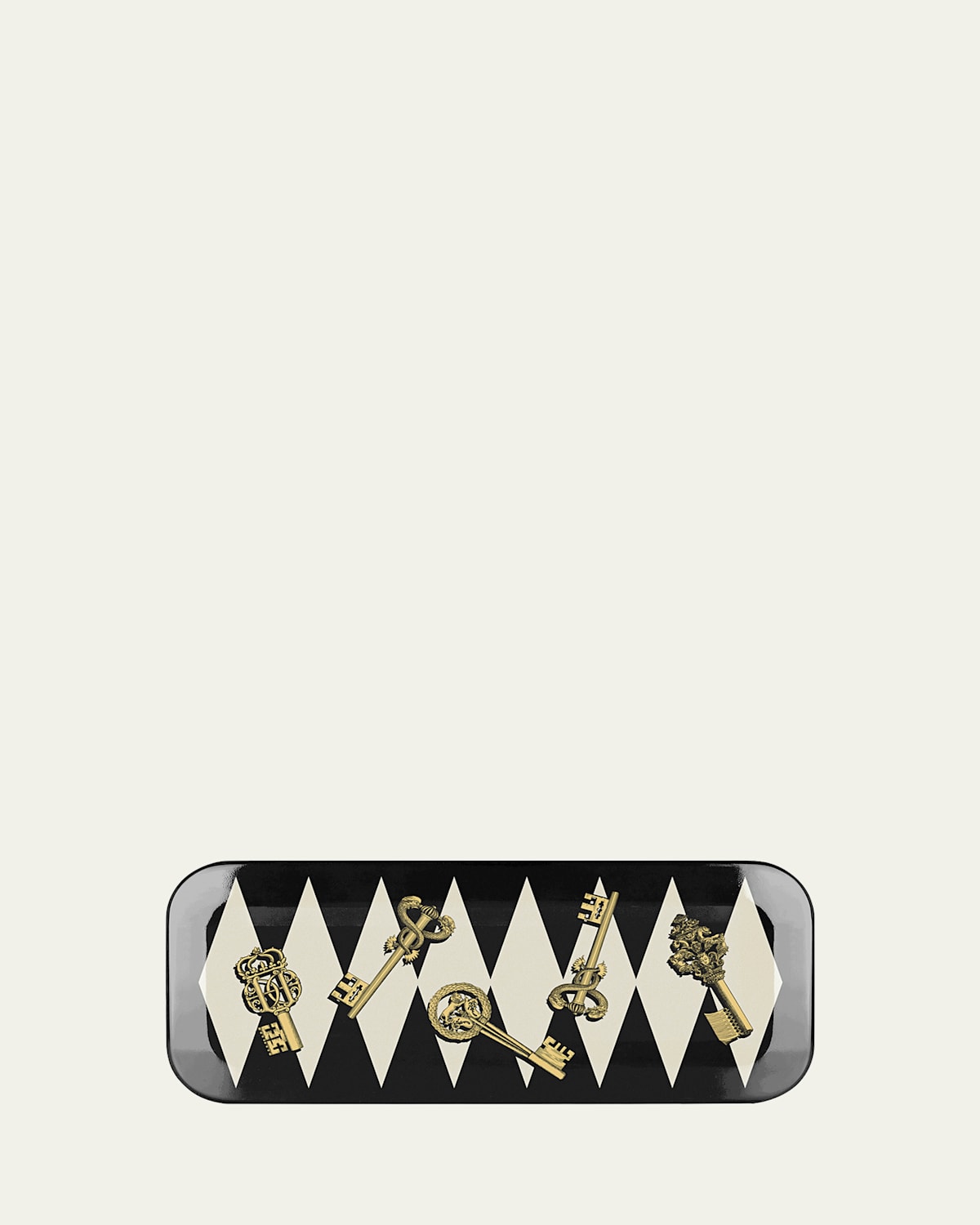 Fornasetti Chiavi Gold And Rombi Tray - 25x60 Cm In Black/white