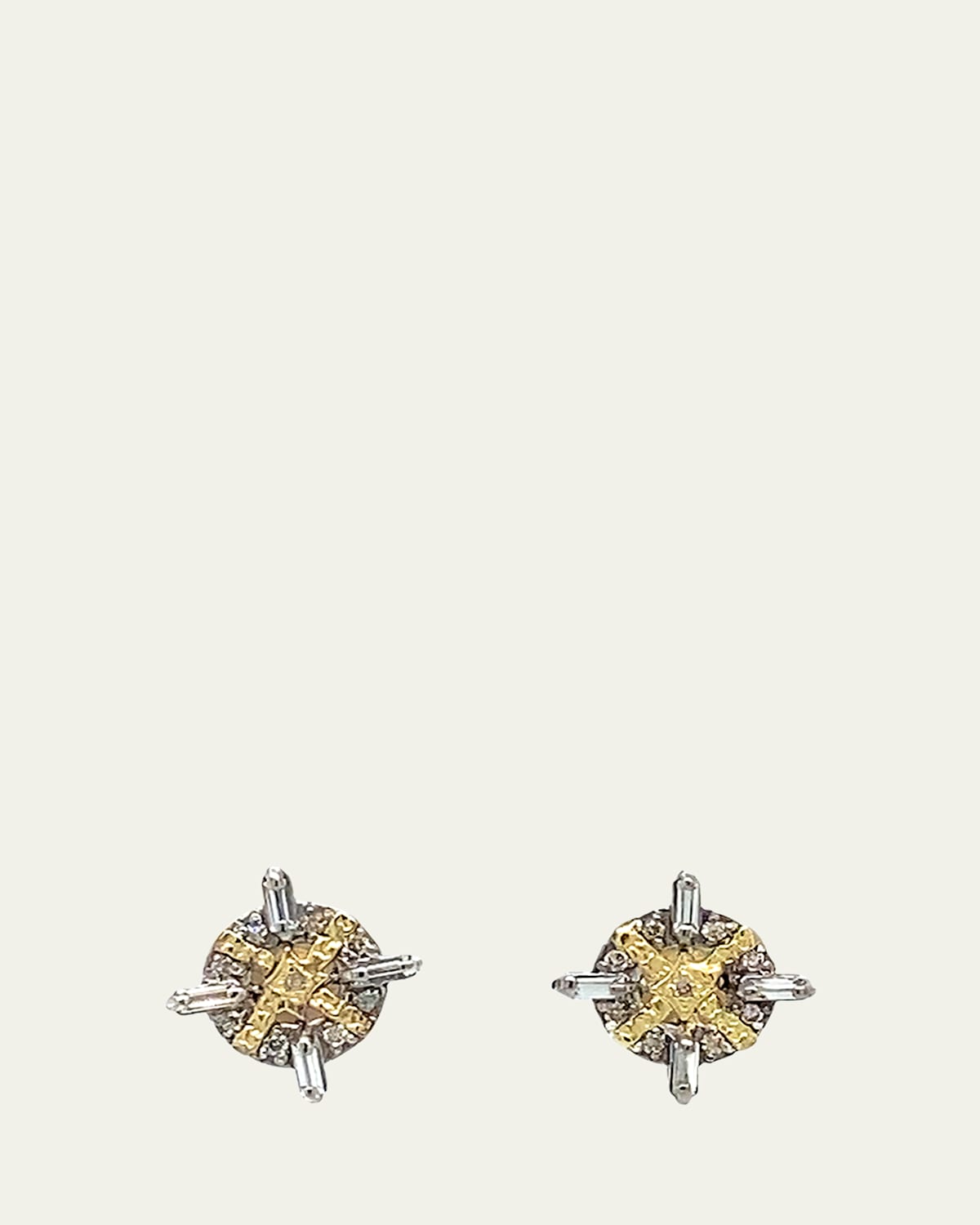 Old World Diamond and Sapphire Baguette Stud Earrings