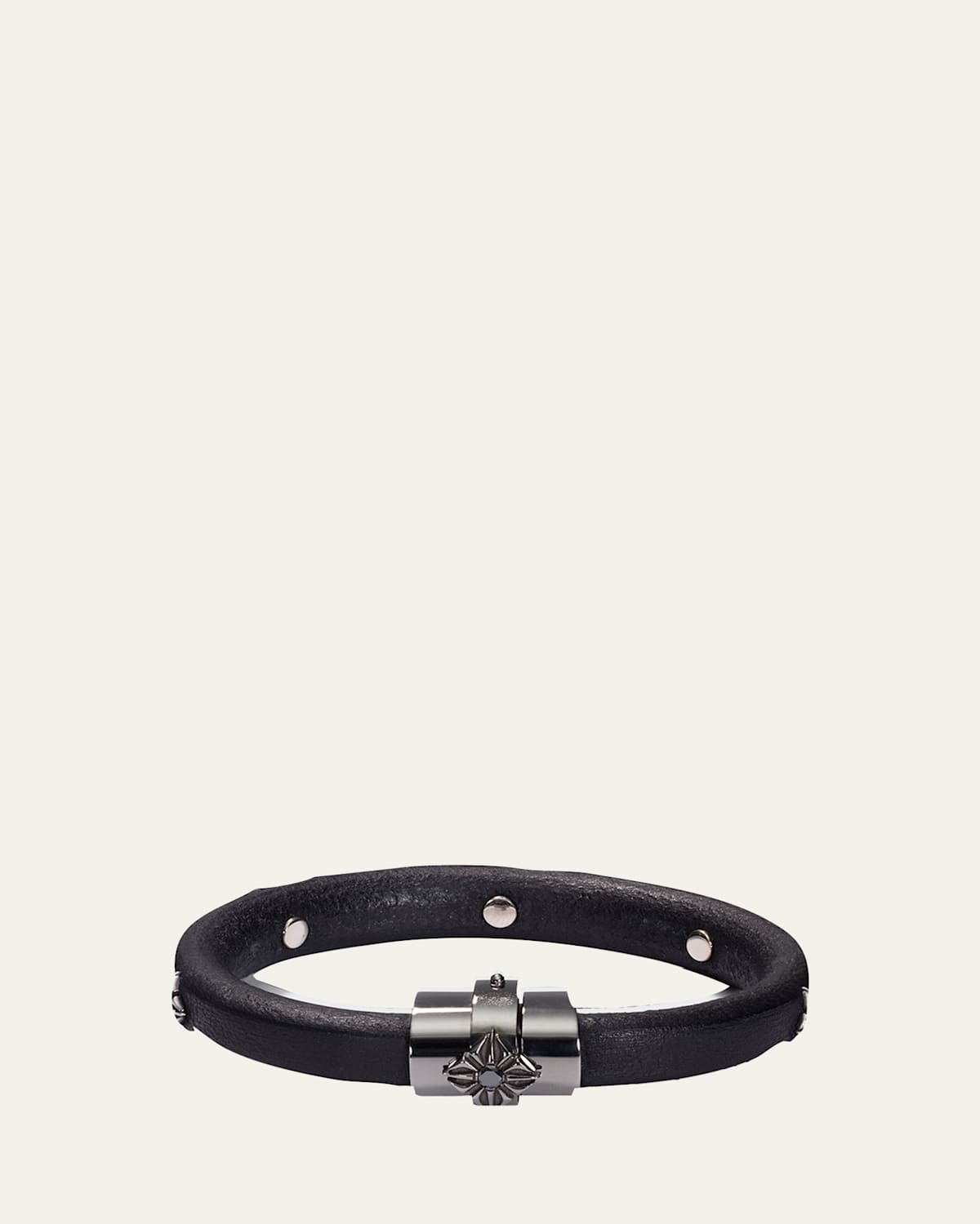 Shamballa Jewels Men's Korne Leather & Black Rhodium Bracelet