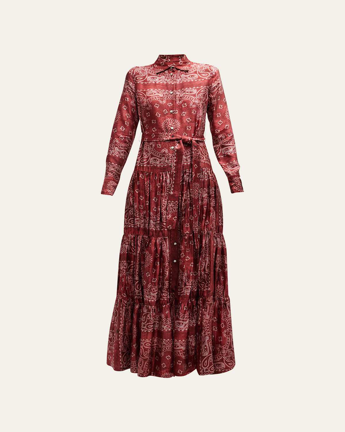 Golden Bandana-Print Long Shirtdress
