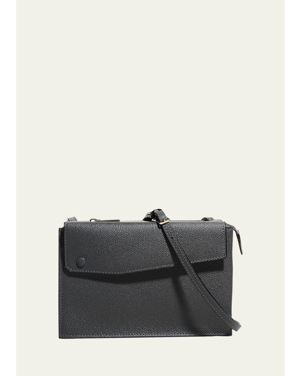 Valextra Trio Pouch Calfskin Crossbody Bag In Fumo Londra