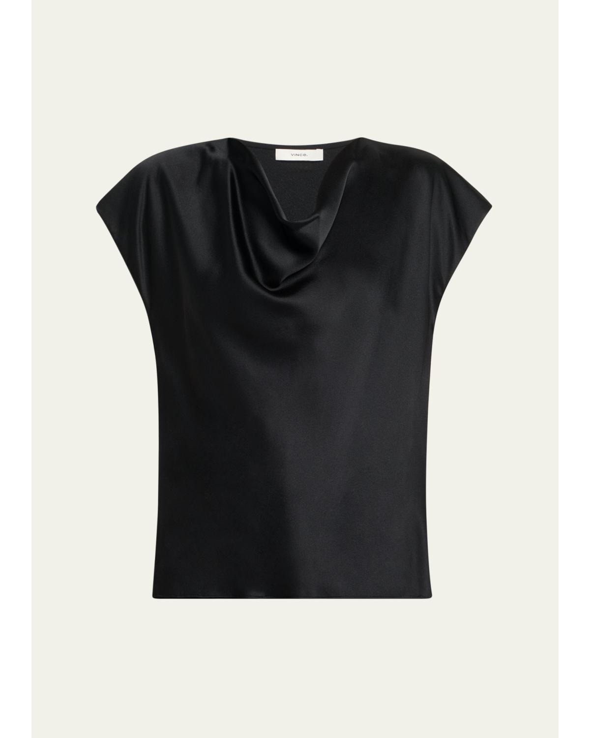Cowl-Neck Cap-Sleeve Blouse