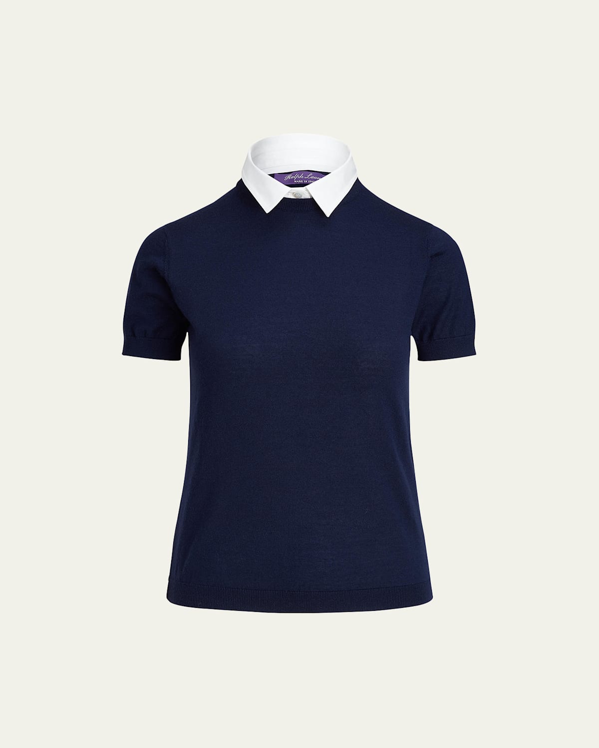 Polo Ralph Lauren Short-sleeve Cashmere Sweater W/ Detachable Collar In Navy