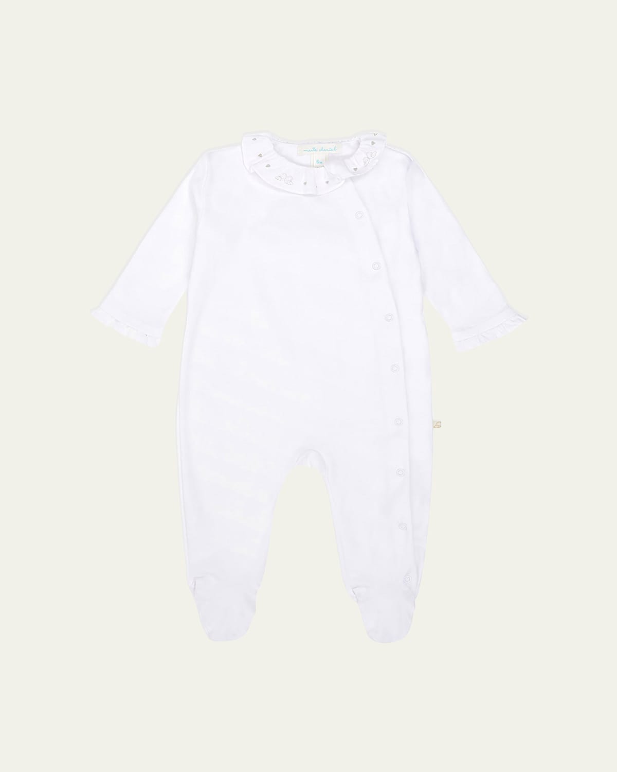 Shop Marie Chantal Girl's Pima Cotton Silver Angel Wing Sleepsuit In White