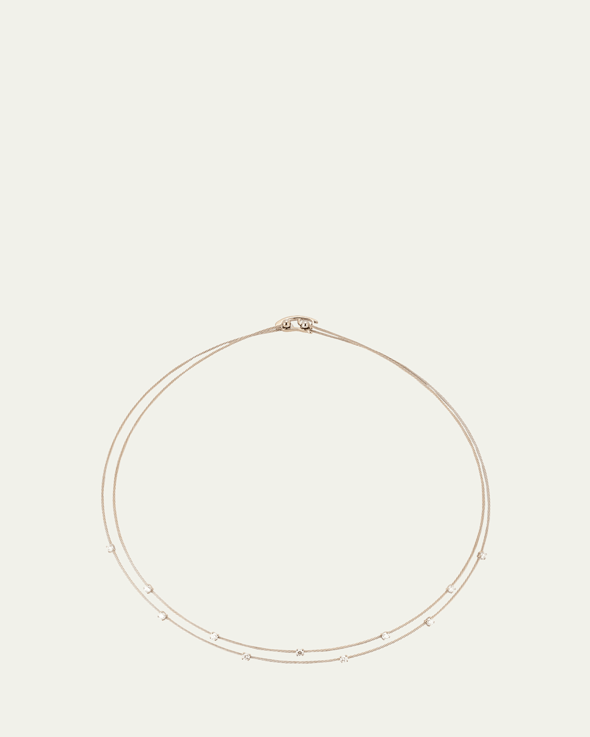 Unity Double 1mm Wire Necklace with 11 Round Diamonds in 18k White Gold