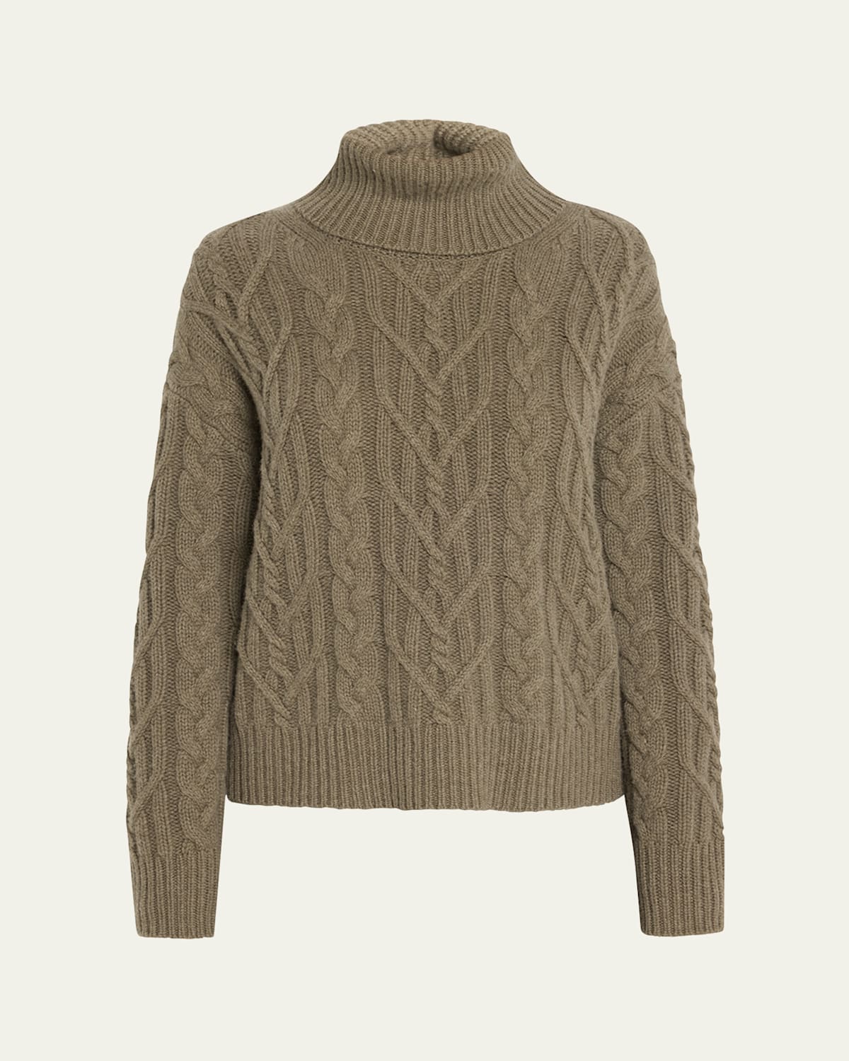 Nili Lotan Gigi Turtleneck Cable-knit Cashmere Sweater In Light Army Green