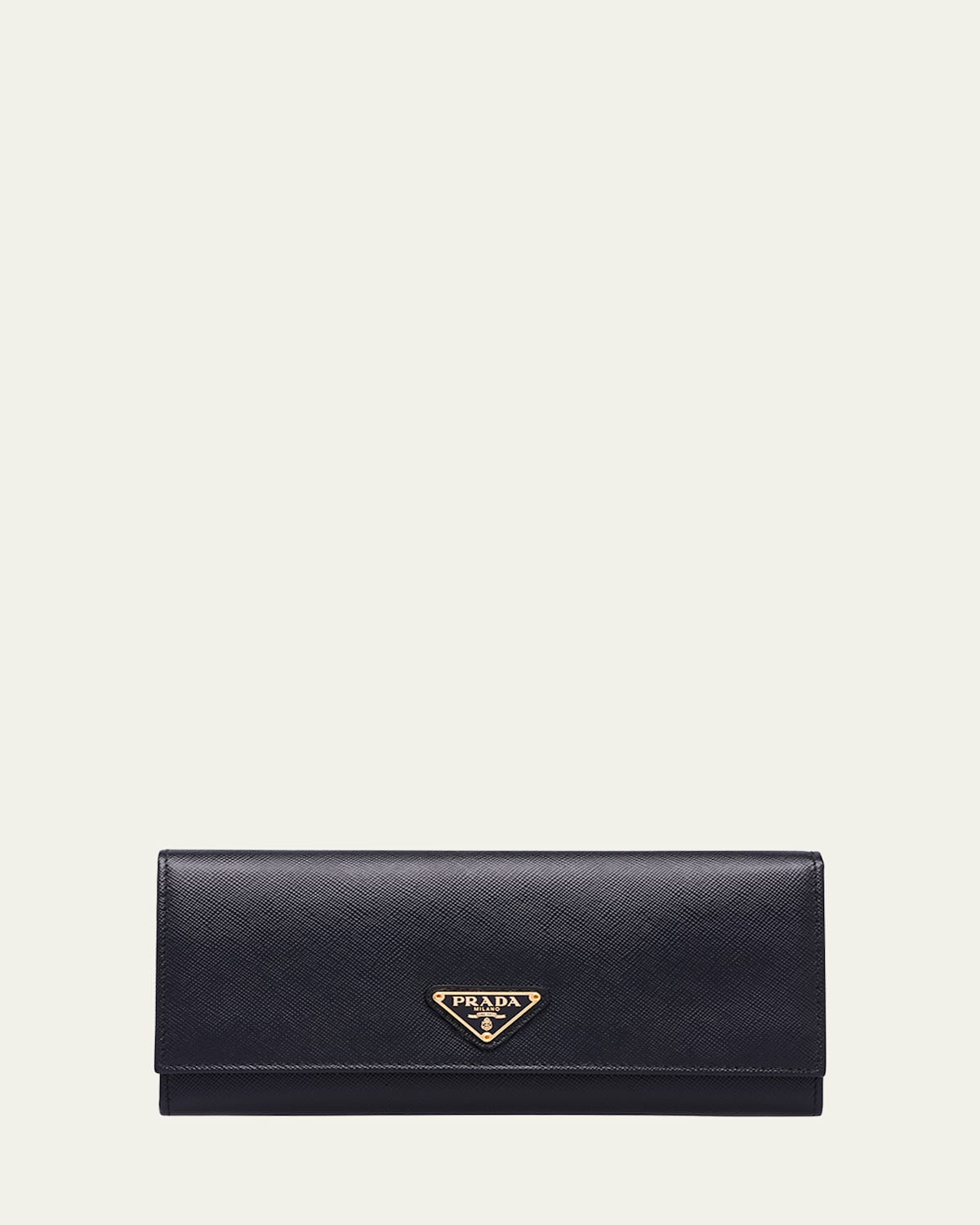 Prada Envelope Flap Leather Slim Wallet In Nero