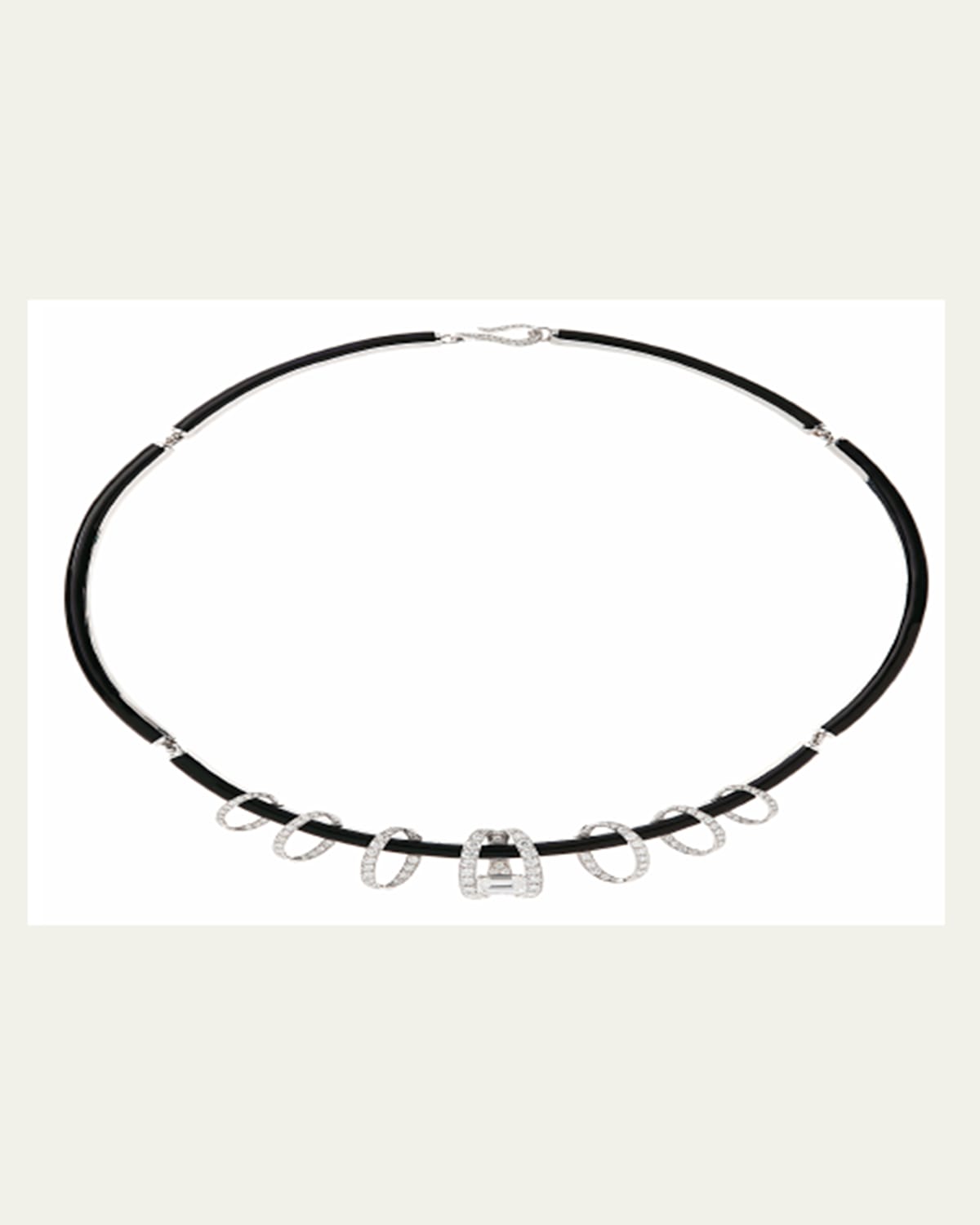 Oui A-Round Short Necklace with Black Enamel and White Diamonds