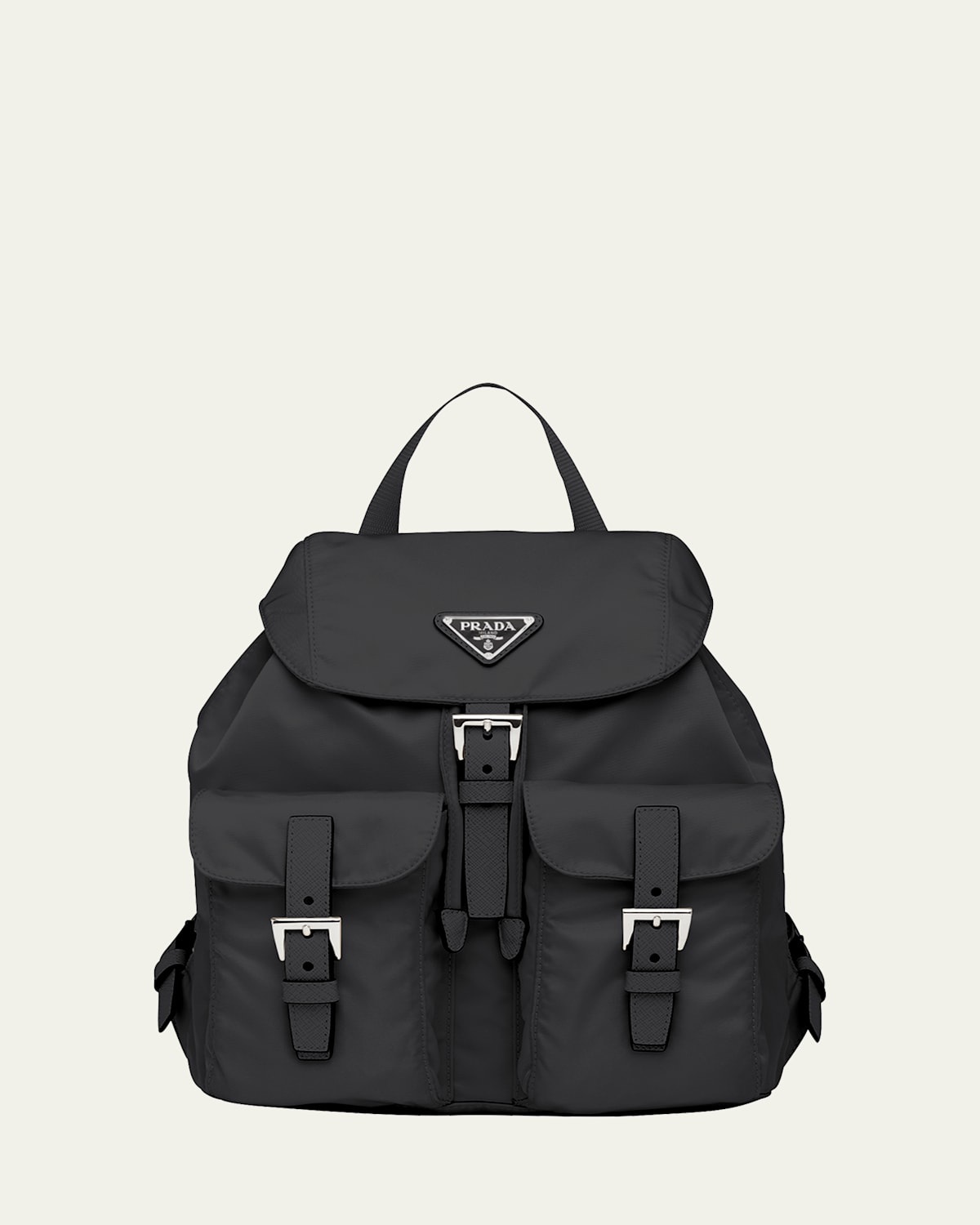 Prada Womens Black Logo-plaque Recycled-polyamide Backpack In F0002 Nero