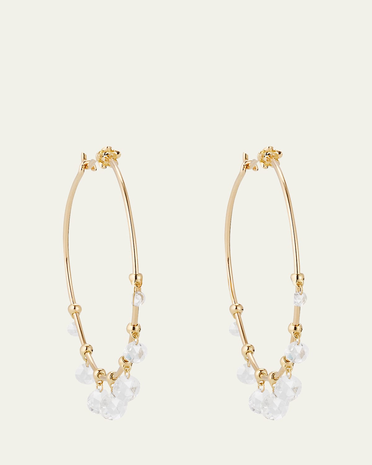 18k Yellow Gold Wind Chime Diamond Hoop Earrings