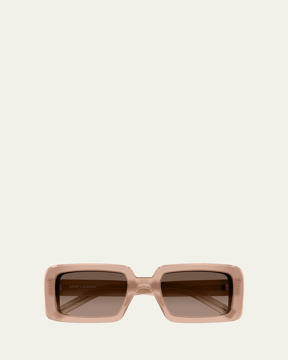 Saint Laurent Sunrise Thick Rectangle Acetate Sunglasses In Shiny Opal Apricot Orange