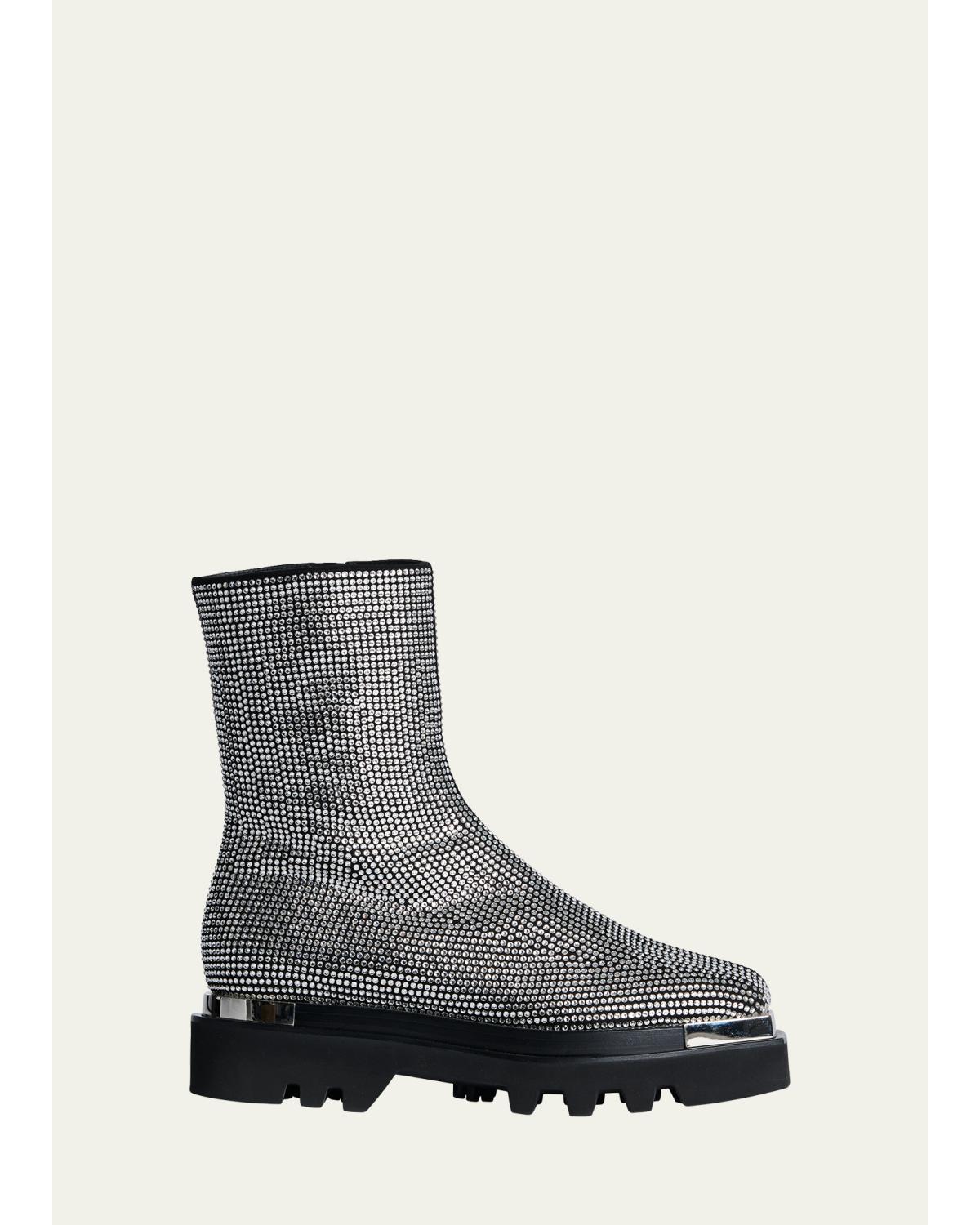 Crystal Stud Zip Combat Boots