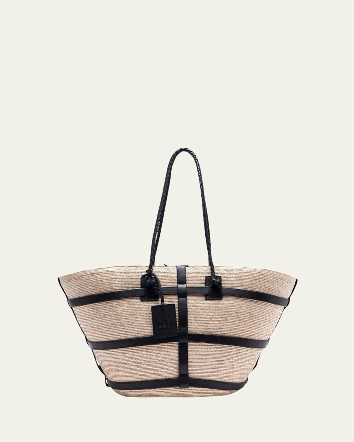 Altuzarra Large Watermill Woven Palm Tote In Natural Black