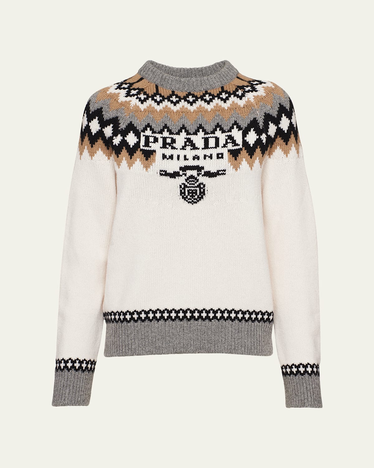 Logo Fair Isle Cashmere Crewneck Sweater