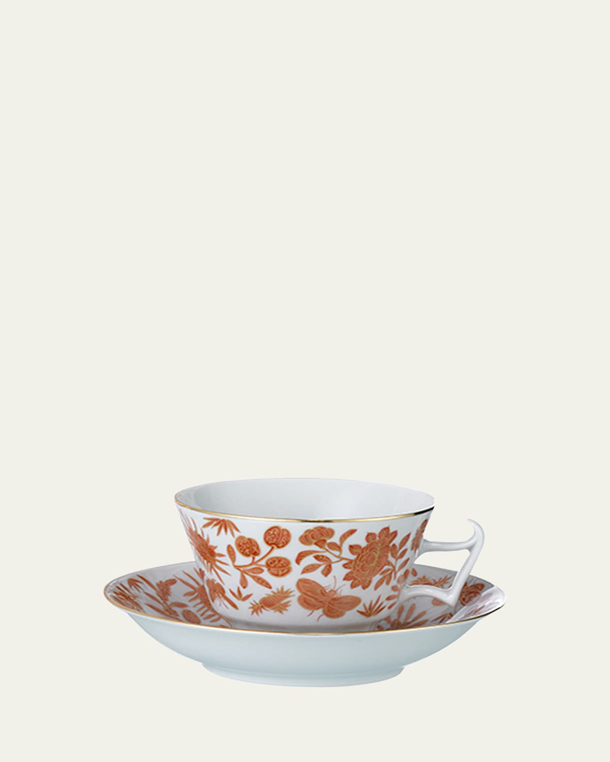 Mottahedeh Sacred Bird & Butterfly 2-piece Porcelain Tea Cup & Saucer Set In Orange