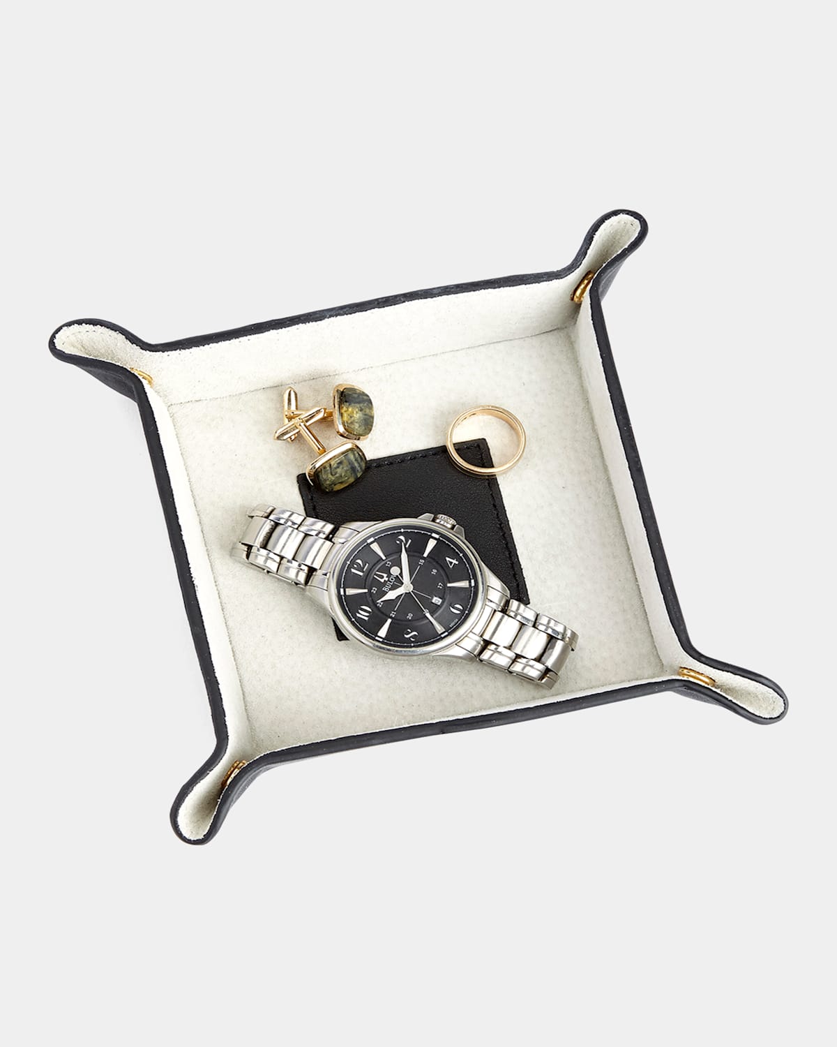 Royce New York Personalized Suede & Leather Catchall Valet Tray In Navy Blue