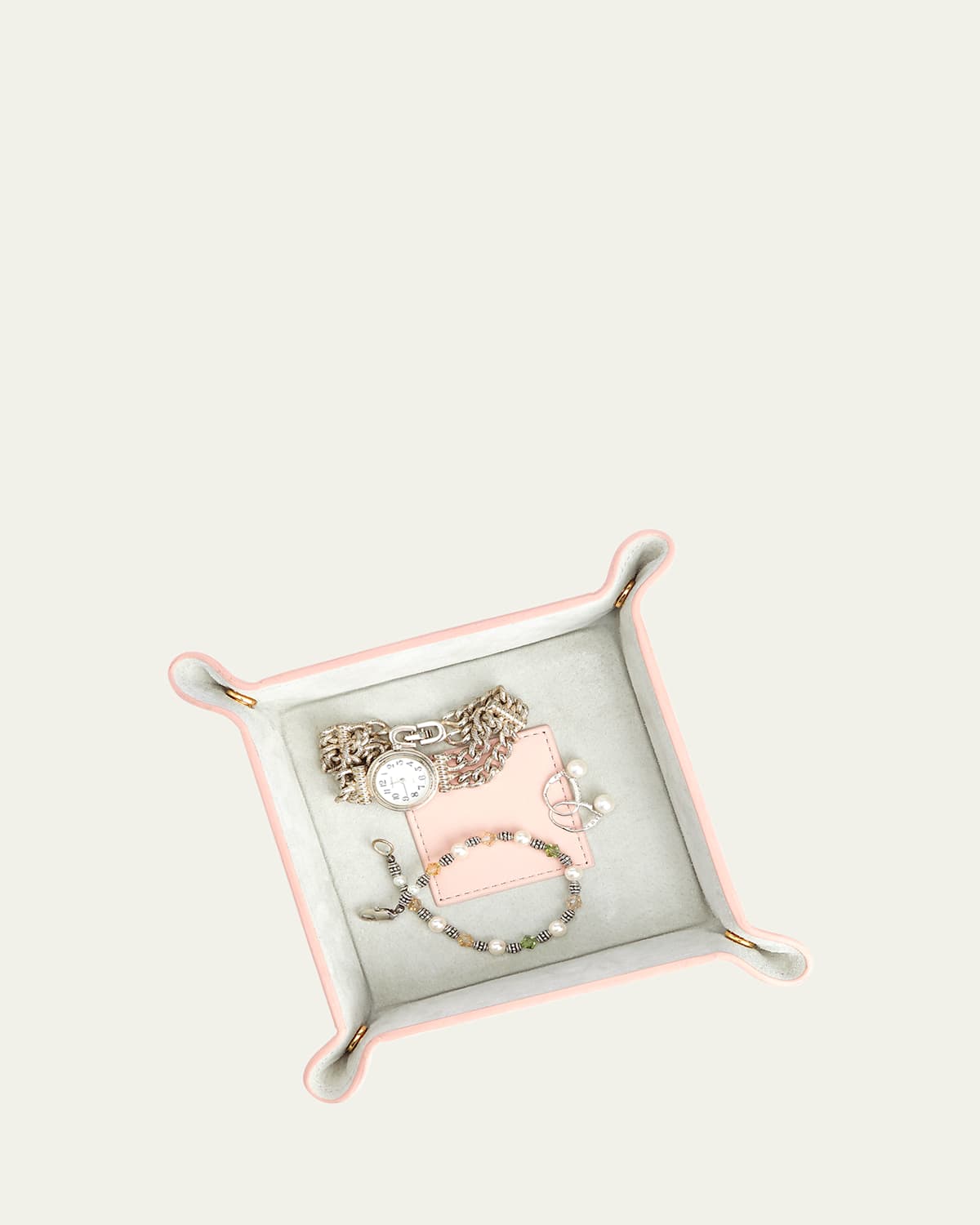 Royce New York Suede-lined Leather Catchall Valet Tray In Light Pink