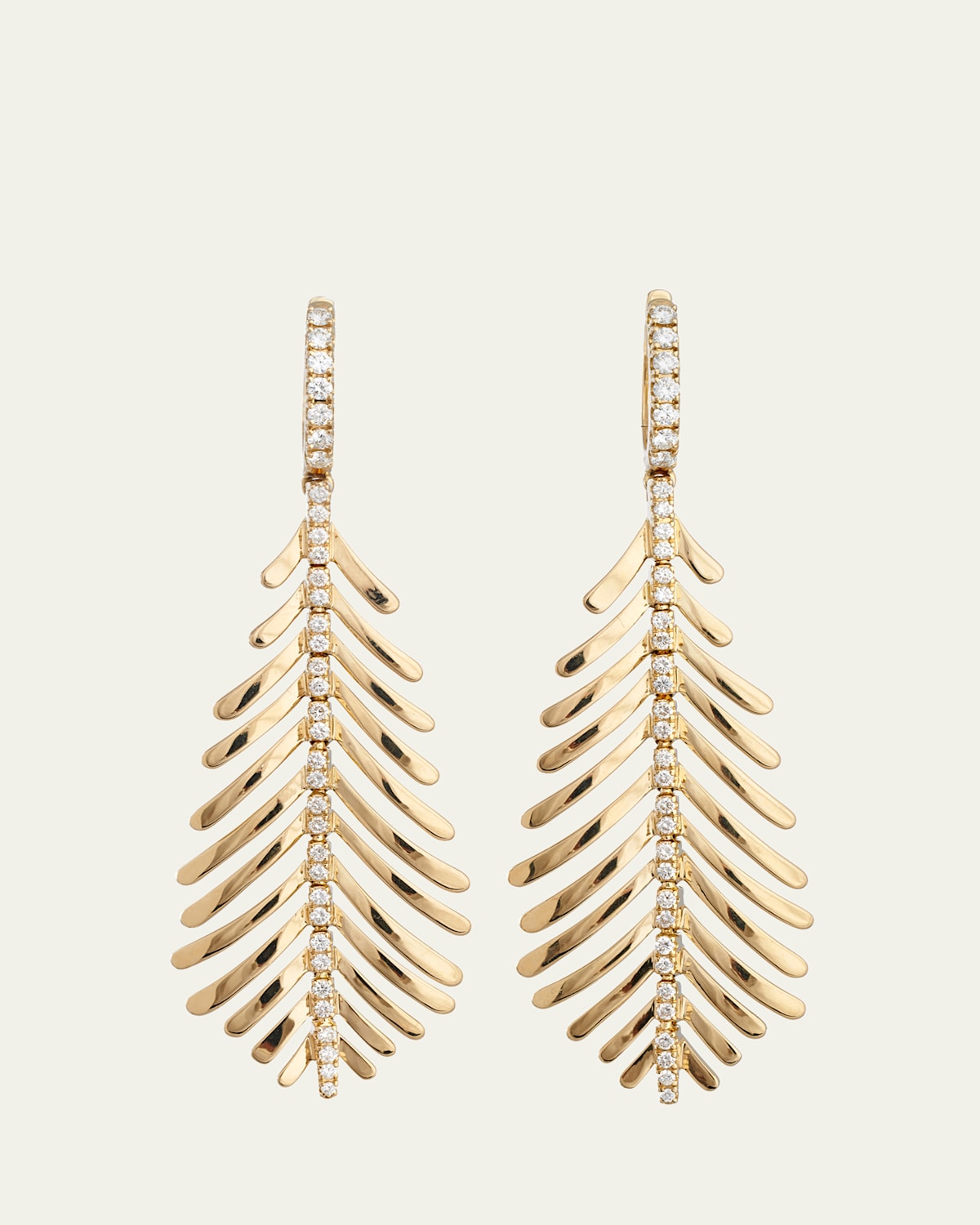18K Yellow Gold Plume Earrings with Diamonds