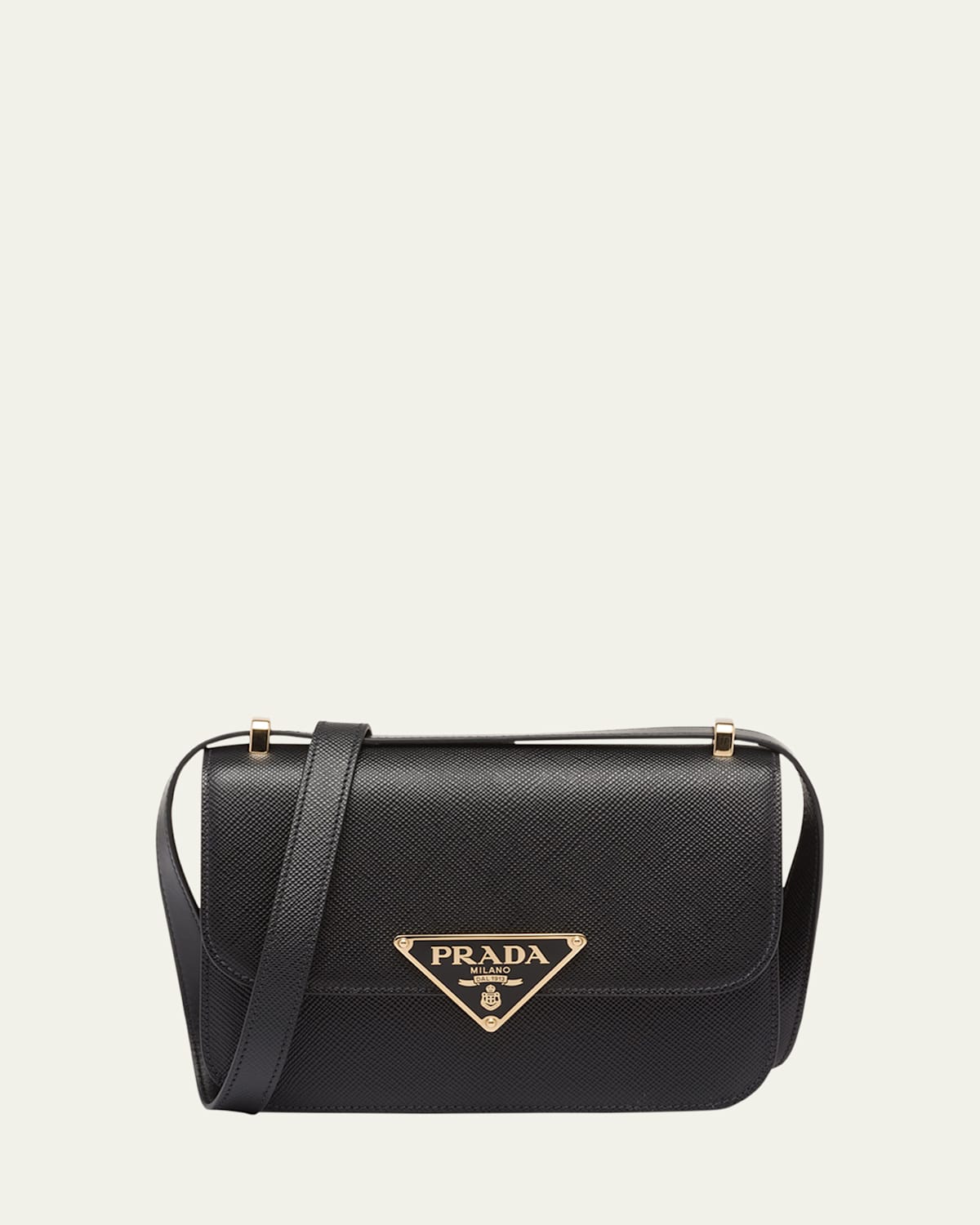 Prada Triangle Logo Flap Leather Crossbody Bag In F0002 Nero