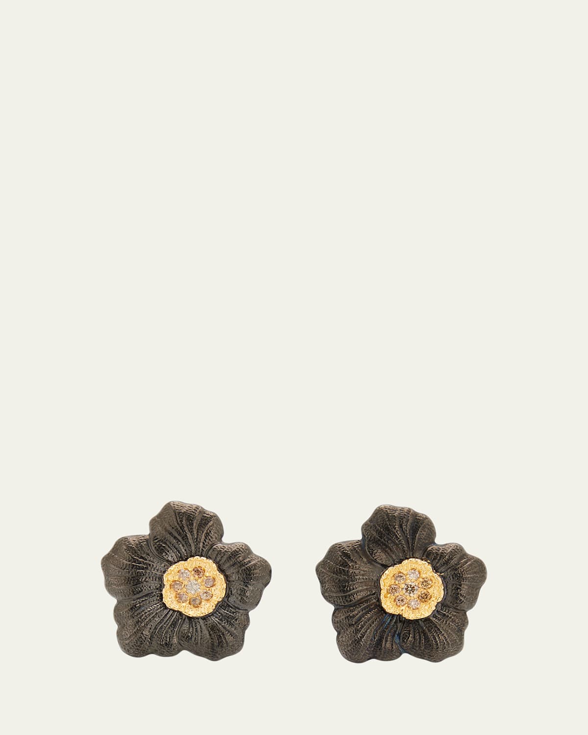 Blossom Gardenia Burnished Silver, Gold, Brown Diamond Stud Earring