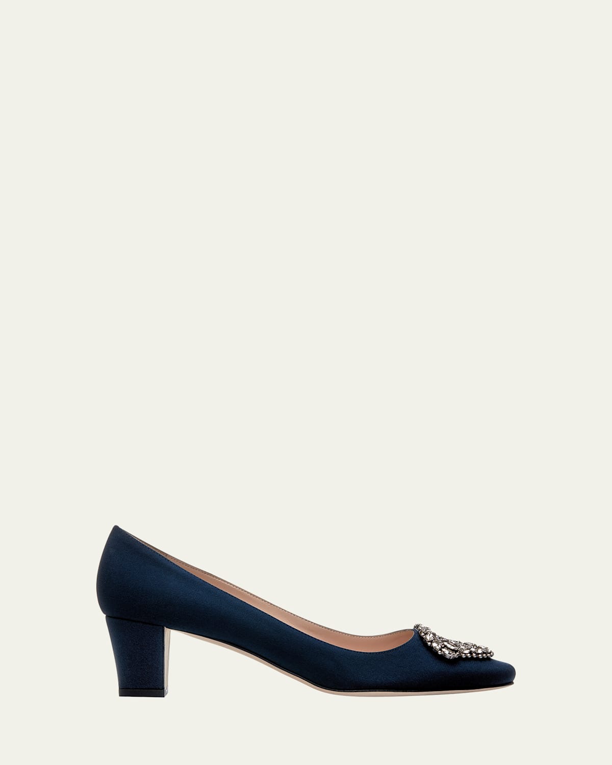 Manolo Blahnik Okkatto Crystal Silk Block-heel Pumps In Navy