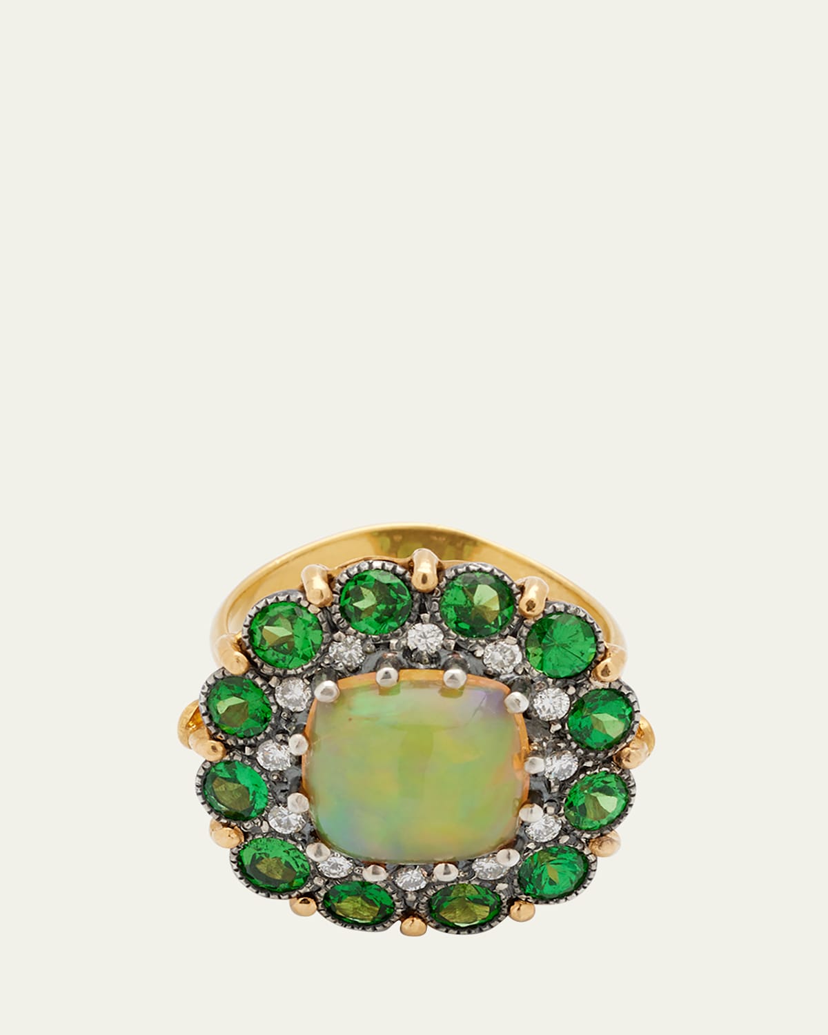 Opal Ring with Tsavorite and Diamonds