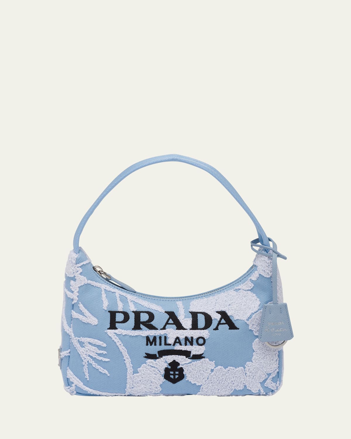 Prada Re-edition Embroidered Pouch Shoulder Bag In F0d9k Celeste Bianco