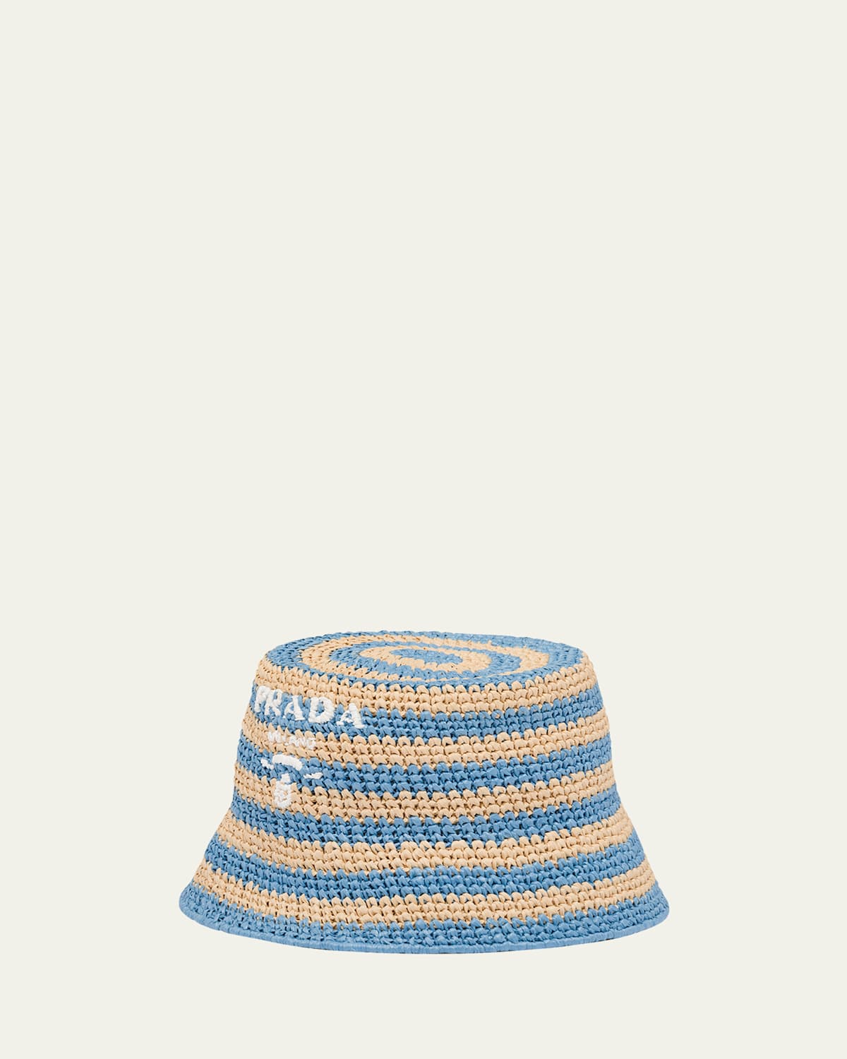 Prada Logo Striped Raffia Bucket Hat In F0o8a Naturale Celeste