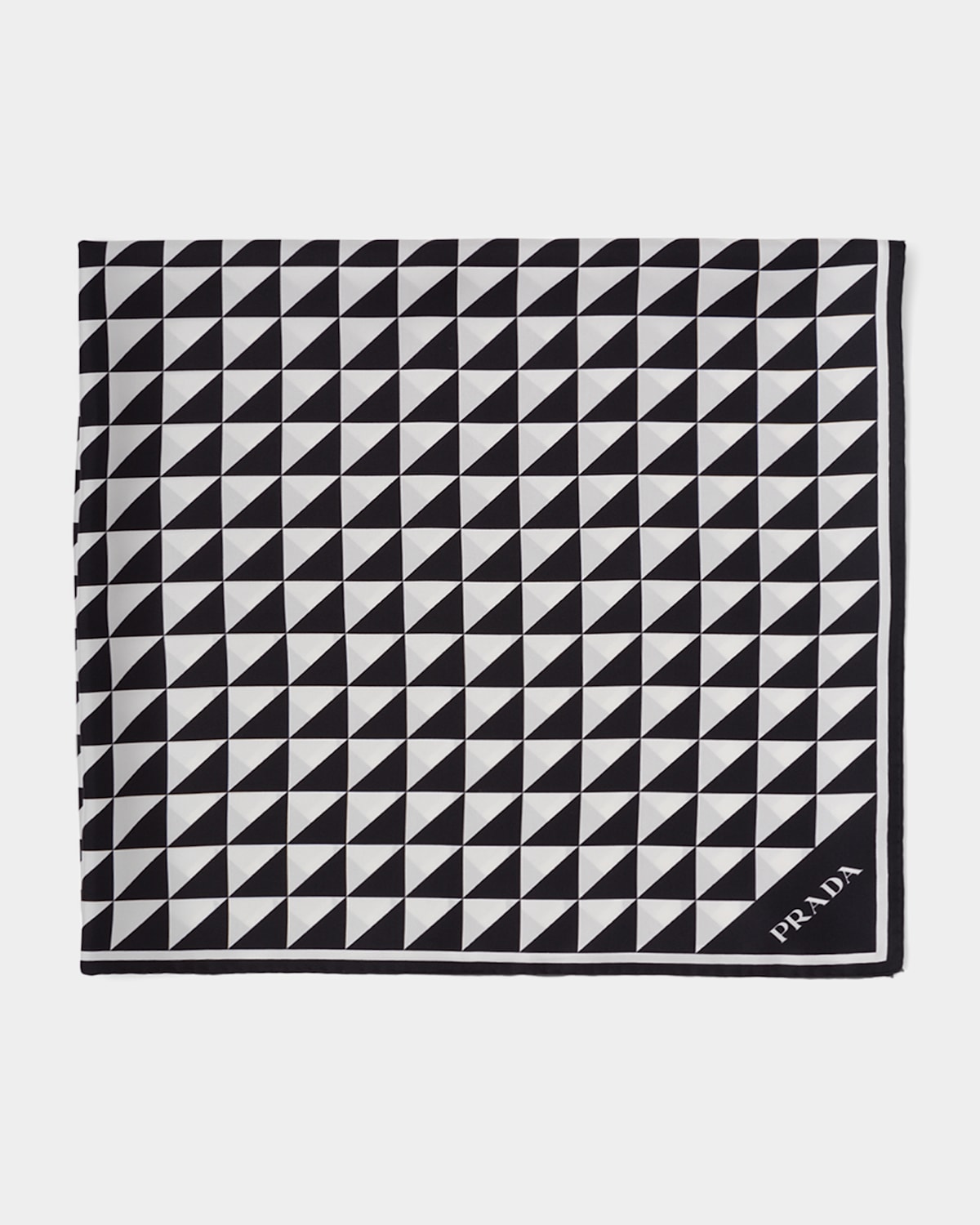 Prada Triangle Logo Silk Scarf In F0967 Nero Bianco