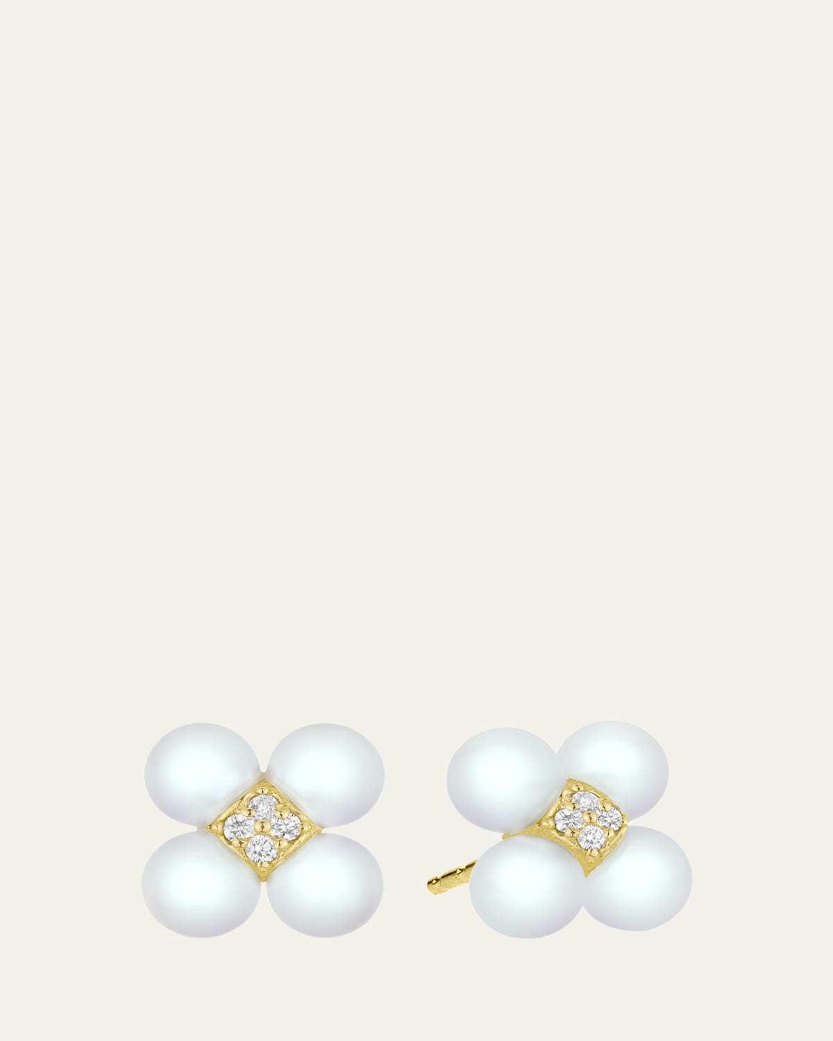 Yellow Gold Sequence Stud Earrings with Pearls and Diamonds