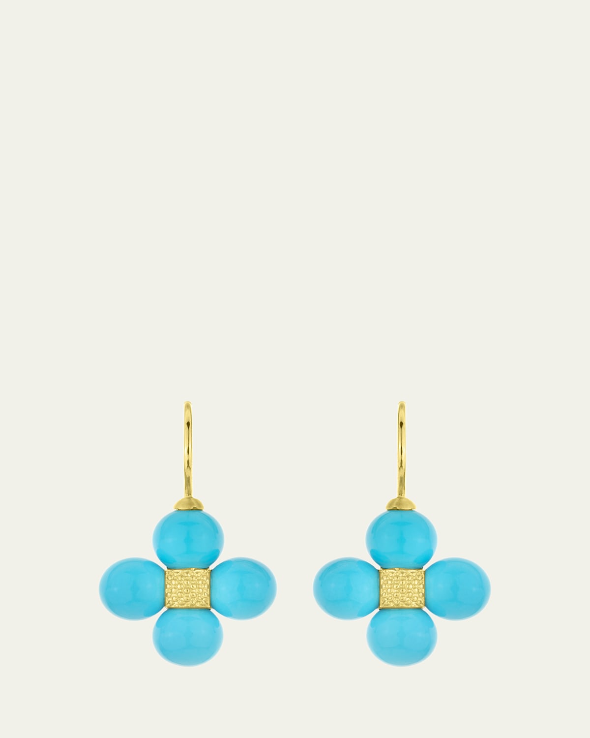 18K Yellow Gold Sequence Earrings with Turquoise, 6mm